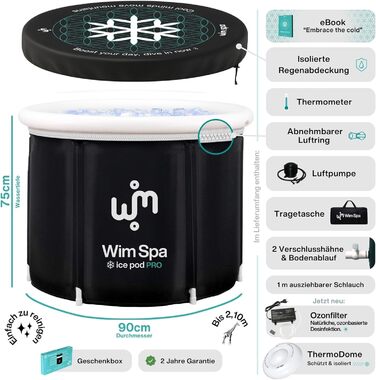 Складана ванна для крижаних купань Ice Pod Pro (90×75 см) з озоновим фільтром, ThermoDome та термометром — мобільна криотерапія для дому та вулиці