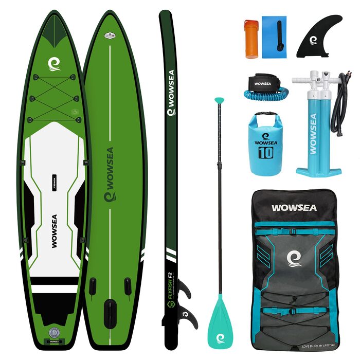 WOWSEA SUP дошка надувна гоночна 426/385 см, з кріпленням для екшн-камери, зелена - для змагань та відпочинку