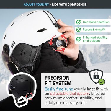 Шолом гірськолижний Meteor з контрастним візором та вентиляцією – для дорослих та дітей (55-58 см), чорний