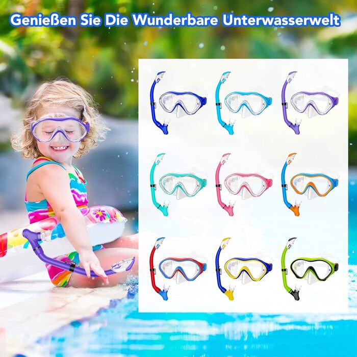 Набір для снорклінгу для дітей з ластами, маска з панорамним оглядом 180°, регульовані ласти, високоякісна маска та сухий снорклінг для плавання (фіолетовий)