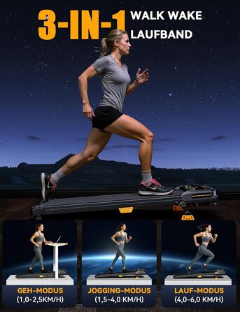 Біговий тренажер з нахилом 10%, Компактний біговий стіл для дому та офісу, Walking Pad, вантажопідйомність 150 кг, 2.5HP тихий мотор, портативна бігова доріжка з пультом керування 1-6 км/год, жовтий