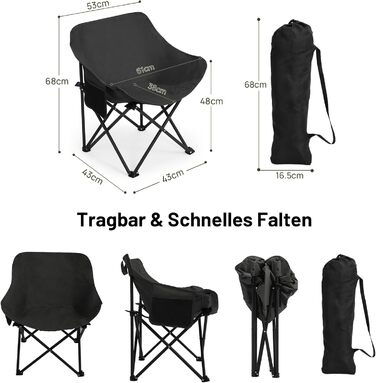 Крісло для кемпінгу Hausprofi складне, 150 кг, чорне. Зручне, з сумкою для перенесення, для пікніків, відпочинку на природі та риболовлі