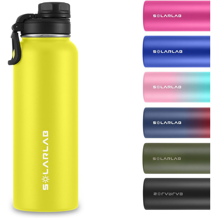 Термос-бутилка SOLARLAB з нержавіючої сталі 1,2 л, ізотермічна, для гарячих і холодних напоїв, для спорту та активного відпочинку, жовта