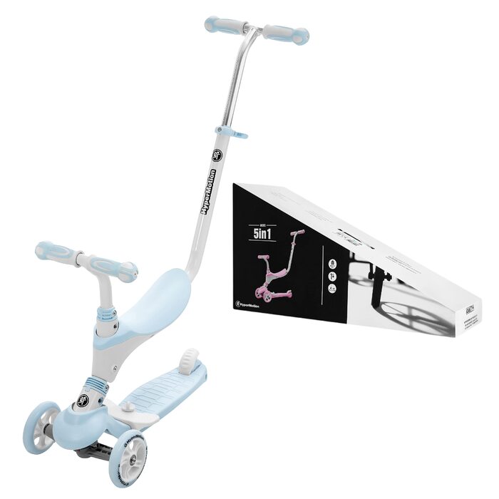 Самокат дитячий Kinderroller 5-в-1 блакитний: самокат, біговел, літній самокат з сидінням для дівчаток та хлопчиків