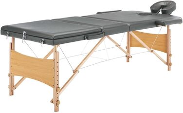Масажний стіл vidaXL, 3-зонний, регульований, з чохлом, антрацит, 186x68 см, дерев'яний каркас, косметологічна, терапевтична кушетка