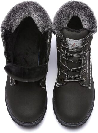 Черевики для туризму та зимові черевики жіночі ANJOUFEMME, водонепроникні та теплі, для активного відпочинку, трекінгу та зимового хайкінгу (42 EU, чорний з хутром)