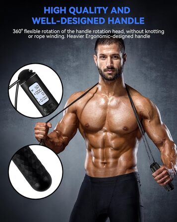 Стрибкове канат iMoebel з лічильником, регульований, зі сталевим тросом, антиковзні ручки, лічильник калорій, таймер для фітнесу, боксу, схуднення, кросфіту, рожево-білий (чорний)