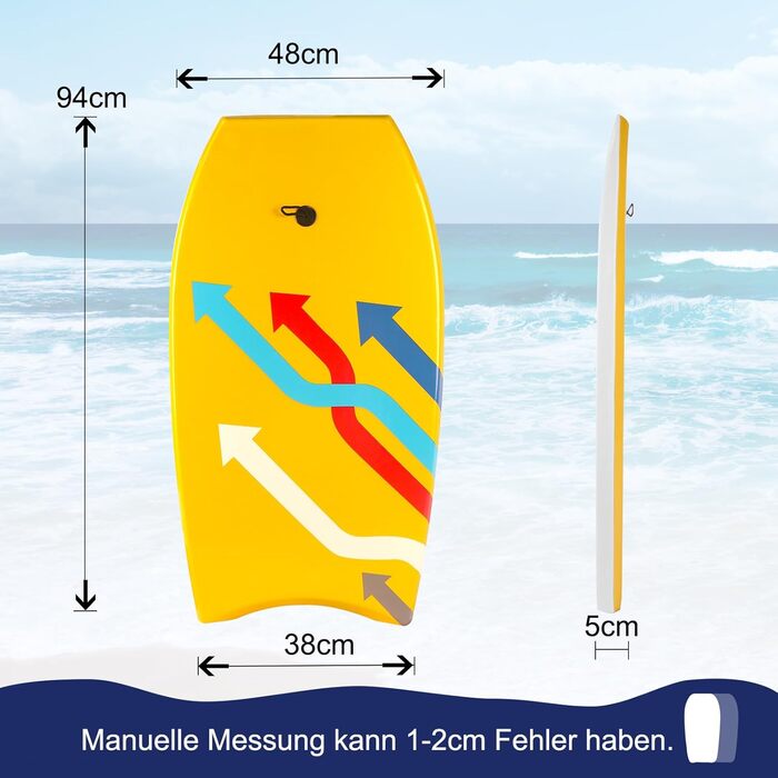Плавальна дошка Bodyboard з дизайном стріли, портативна дошка для бодіборду для дорослих із ремінцем для руки, високою вантажопідйомністю, XPE-покриттям і півмісяцевим хвостом, багатостріловий візерунок