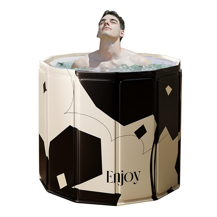 Складана портативна ванна для дорослих STARBRIIANT (80x66 см) — крижана ванна для відновлення м'язів, SPA та спорту, чорно-біла, розмір L