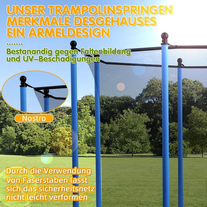 Трамплін Redkid Ø 305/366 см з сіткою, драбиною та баскетбольним кільцем, для дітей, вантажопідйомність 200 кг