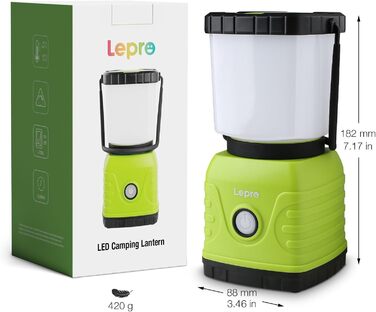 LED кемпінговий ліхтар Lepro, USB, 4 режими, 1300 люмен, з гачком та кільцем