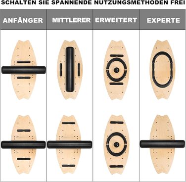 Балансборд Surfin Holz: Дерев'яний балансборд для дітей та дорослих, 6 режимів, тренування рівноваги, 79.5 x 34.5 см, стилі Wellenlinien/S