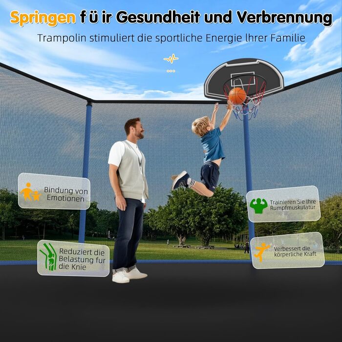 Трамплін Redkid Ø 305/366 см з сіткою, драбиною та баскетбольним кільцем. Максимальне навантаження 440 фунтів