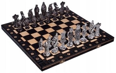 Великі дерев'яні середньовічні шахи, сріблясто-чорні, Chesscheck