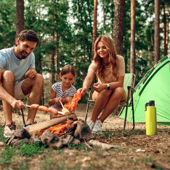 Термос-бутилка SOLARLAB з нержавіючої сталі 1,2 л, ізотермічна, для гарячих і холодних напоїв, для спорту та активного відпочинку, жовта