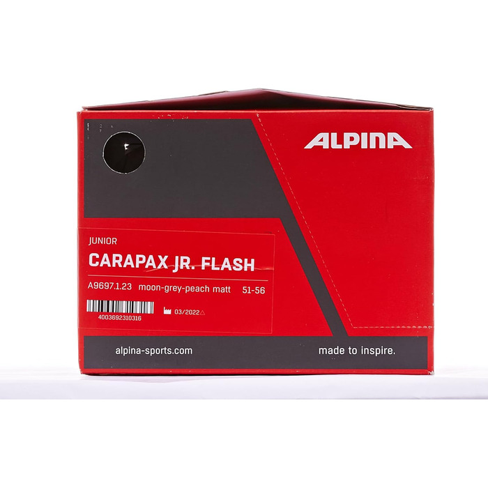 Дитячий велосипедний шолом ALPINA CARAPAX JR. FLASH з LED-підсвіткою, захистом від комах, moon-grey-peach матовий, 51-56 см, легкий і безпечний