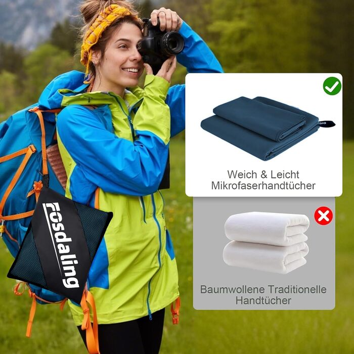 Набір з 3-х рушників з мікрофібри (великий 180х80 см, 2 маленьких 80х40 см) - швидковисихаючі спортивні рушники для фітнесу, пляжу, басейну та подорожей (темно-синій)