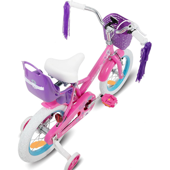 Дитячий велосипед JOYSTAR Little Daisy 12/14/16 дюймів для дівчаток 2-7 років з допоміжними колесами, кошиком і прикрасами