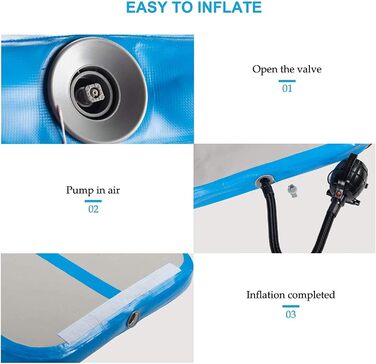 Гімнастичний мат Air Track для тумблінгу та йоги з електричним насосом, протиковзкий та водонепроникний, 400x100x10 см (Синій)