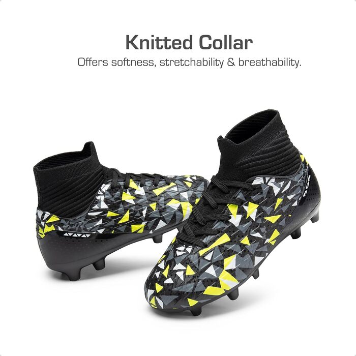 Футбольні бутси DREAM PAIRS для дітей (хлопців та дівчат) з шипами, для тренувань та гри на відкритому повітрі. Професійні дитячі футбольні бутси, розмір 38.5 EU, чорний/неоновий зелений