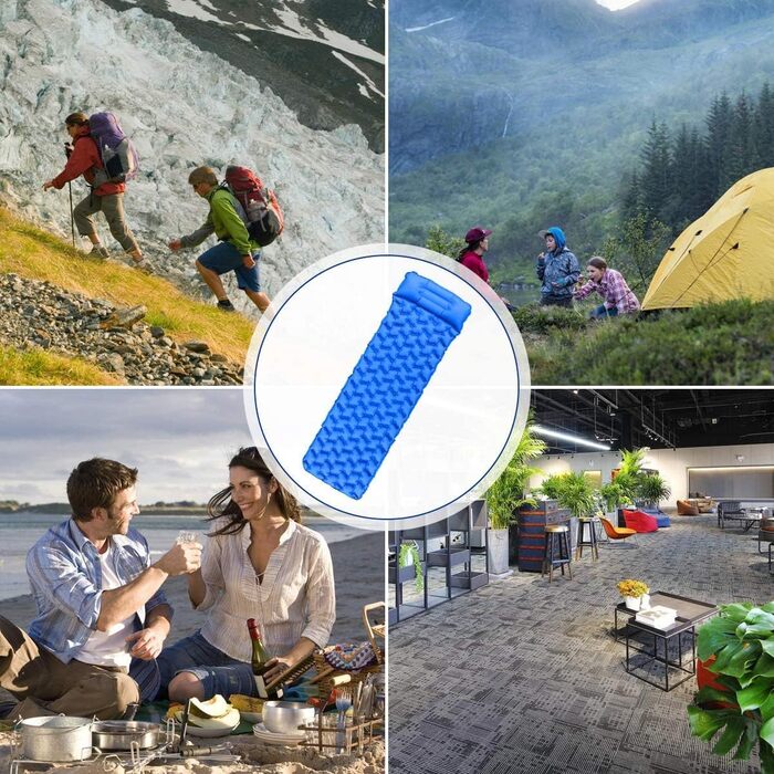 Кемпінговий килимок Isomatte Camping Ultraleicht: надувний, водонепроникний, компактний, з подушкою. Ідеально для кемпінгу, спорту, подорожей та хайкінгу. Зелений (Синій).