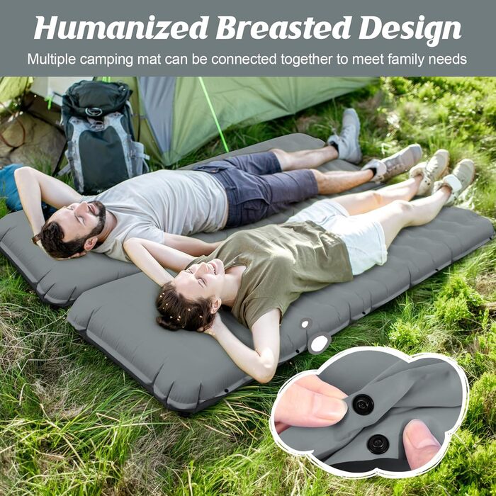 Ізомат FTSMTK самонадувна з помпою, 12 см товщина, для кемпінгу, ультралегка, компактна, надувна, спальний килимок для відпочинку на природі сірого кольору