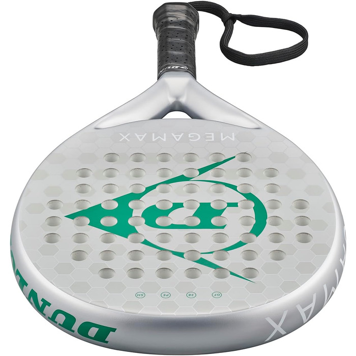 Ракетка для падел Dunlop Megamax Silber/Schwarz/Grün: Графітовий каркас, м'який серцевинний наповнювач Pro Eva, для початківців, кругла форма