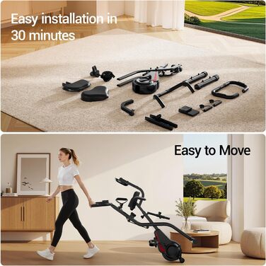 Ергометр UMAY Hometrainer 5-в-1: Велотренажер складаний для дому, магнітний опір, пульсометр, LED-дисплей, до 136 кг, чорний