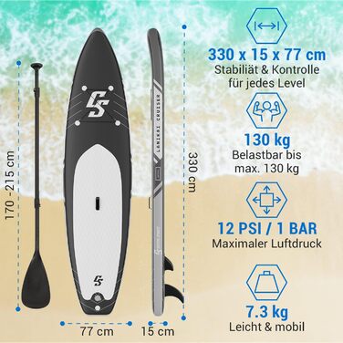 Надувна SUP-дошка CAPITAL SPORTS з веслом, насосом і сумкою — комплект для сапбордингу