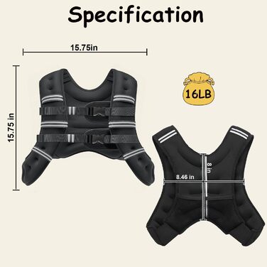 Утяжелитель для фітнесу чоловічий та жіночий з світловідбиваючими смугами 7.3 кг (16lb) для бігу, тренувань, нарощування м'язів, регульований розмір