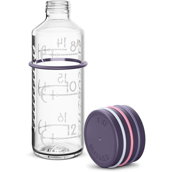 Мотиваційна пляшка для води 600 мл NAVIGATOR, з часом, для газованої води, BPA Free, лілова, ударостійка, герметична