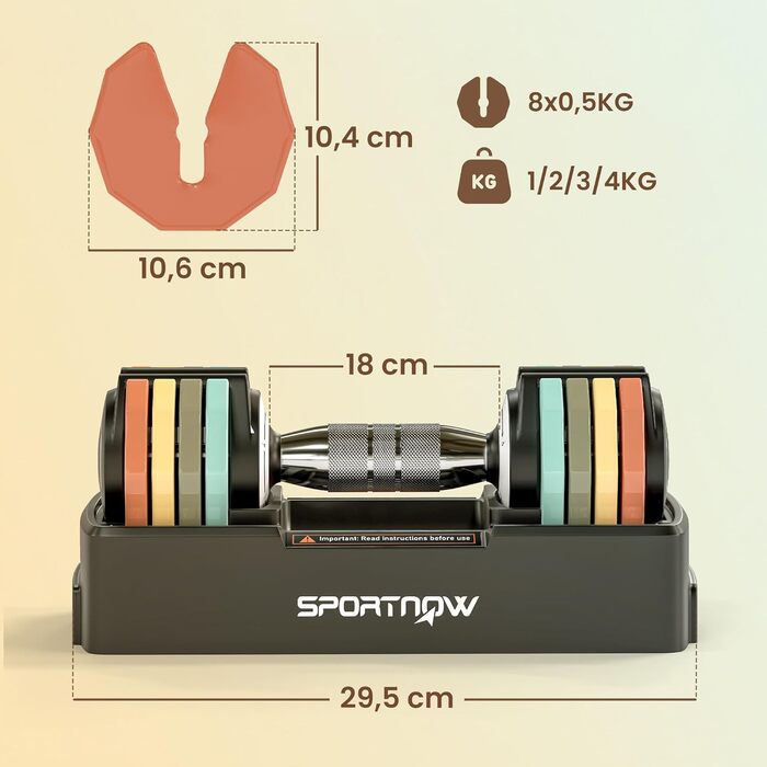 Регульований набір гантелей SPORTNOW (1-5 кг) з швидким налаштуванням, протиковзким покриттям та підставкою для дому та спортзалу