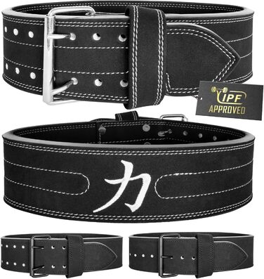 Пояс для пауерліфтингу Strength Shop 13 мм, IPF, з подвійною сталевою пряжкою, для важкої атлетики, захист спини та хребта, розмір M, чорний/білий