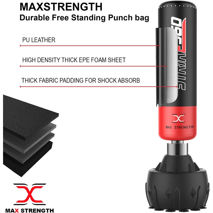 Боксерський мішок Max Strength, підлоговий стійкий (183 см), для боксу, кікбоксингу та MMA, чорний