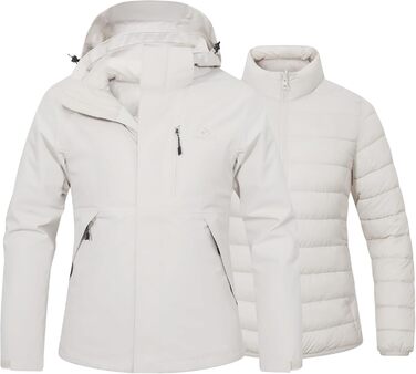 Зимова куртка Pioneer Camp для жінок – 3 в 1, для катання на лижах та сноуборді, водонепроникна, дихаюча, з бавовняною підкладкою (Світло-хакі, XXL)