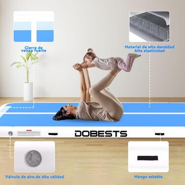 Килимок для гімнастики DOBESTS Airtrack Matte, 500x100x20 см, блакитний, з насосом та сумкою