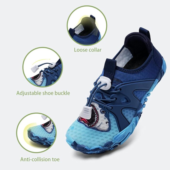 Дитячі шльопанці IceUnicorn для хлопчиків та дівчаток, шкарпетки для плавання, піску, трекінгу, бігу по стежках (26 EU, Синій акула)
