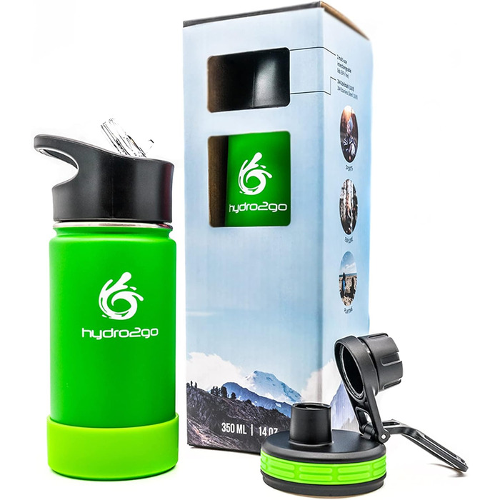 Дитяча термос-бутилка з нержавіючої сталі hydro2go 350 мл Pure Pink, без BPA, 2 кришки (з трубочкою та спортивна), герметична