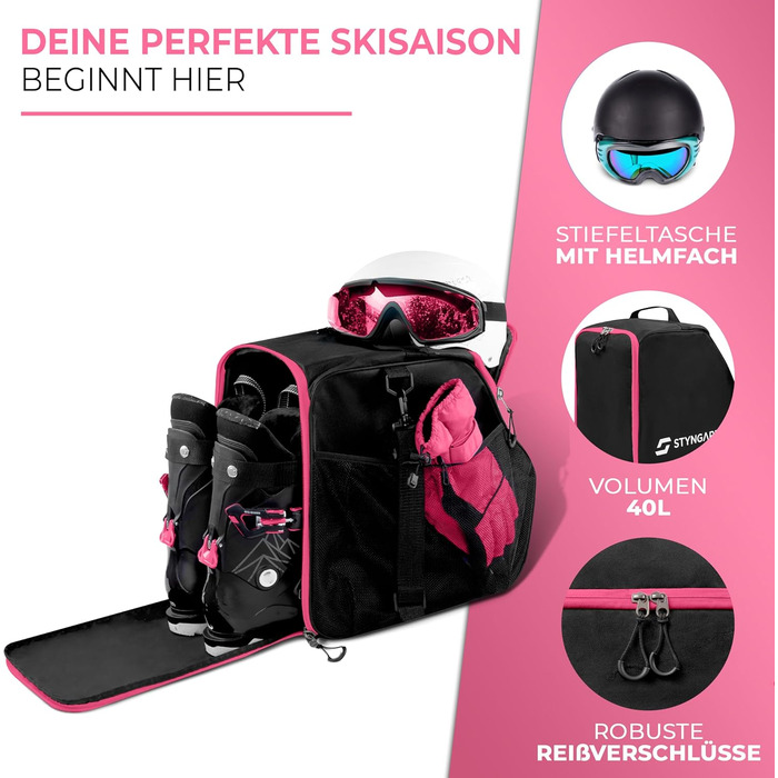 Чохол для лижних черевиків STYNGARD Zermatt з відділенням для шолома та аксесуарів, 40 л, чорно-рожевий