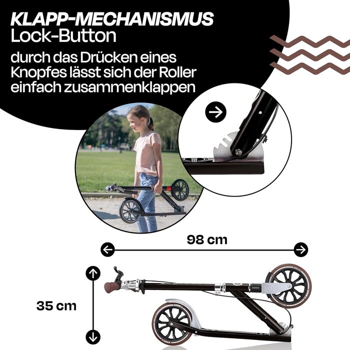 Роликовий самокат GLOBBER NL 205 - для дітей від 8 років, підлітків та дорослих, регульована висота, колеса 205 мм, ABEC 7, чорний