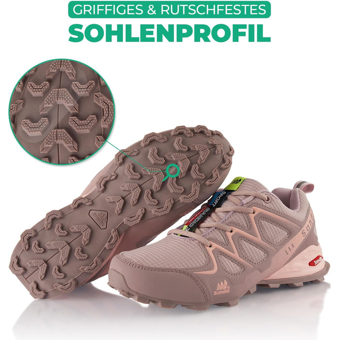 Трекінгові черевики для жінок та чоловіків: дихаючі, для трекінгу та трейлу, зелені (36 EU, рожевий, сірий)