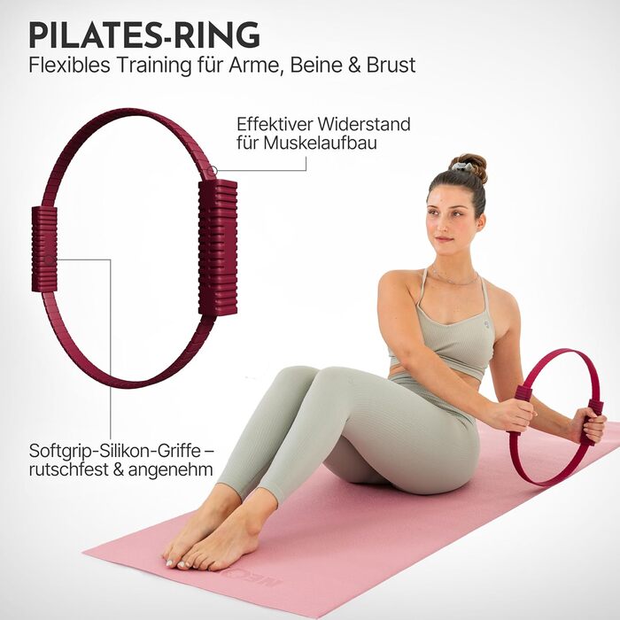 Набір для пілатесу Neolymp для дому: м'яч, кільце, гантелі, стрічки, E-book + килимок для йоги (Berry)