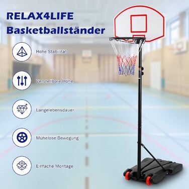 Баскетбольний стенд RELAX4LIFE, регульований, 1,8–2 м, з колесами, міцна PE щитова установка для дітей і дорослих