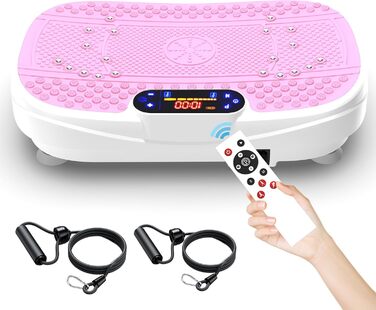 Вібраційна платформа для дому - ротаційна платформа з 120 рівнями та 5 режимами, з еластичними стрічками та пультом дистанційного керування, для спалювання жиру, нарощування м'язів та формування фігури, ідеальна для дому, домашнього спортзалу (Рожева)