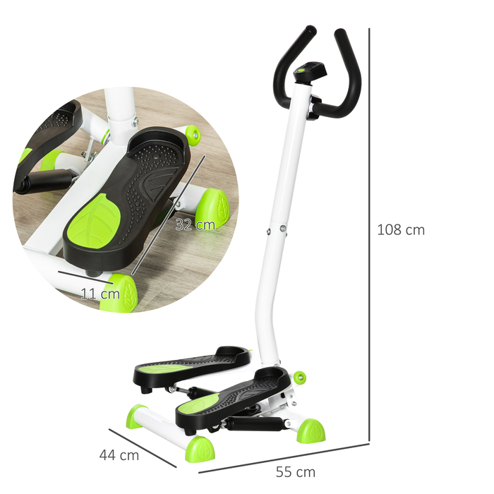 HOMCOM Stepper Fitness Swing Stepper з LCD екраном і ручкою, велотренажер для дому до 100 кг, сталь ABS, зелений, 55 x 44 x 108 см