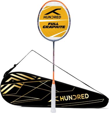 Бадмінтонна ракетка HUNDRED Powertek 1000 PRO графітова, натягнута, з чохлом, для гравців середнього рівня, 95 г, максимальне натягнення струн 26 фунтів