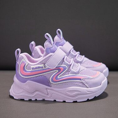 Дитячі спортивні кросівки для хлопчиків та дівчаток: легкі, дихаючі, з антиковзкою підошвою та кріпленням на липучці. Ідеальні для залу, фітнесу та тенісу (Lila, 29 EU)