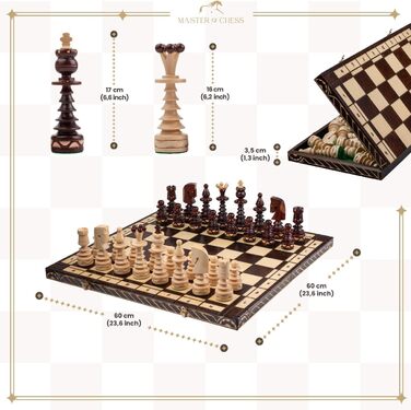 Шахи дерев'яні Master of Chess 'Gentleman' 60 см, великі, складані, ручна робота, для дорослих і дітей