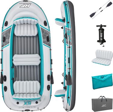 Надувний човен Bestway Hydro-Force Adventure Elite X5, 5-місний, з насосом, веслами, сидіннями, сумкою для речей та чохлом