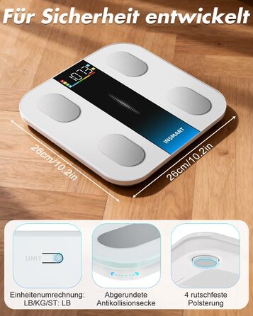 Ваги підлогові InSmart інтелектуальні з Bluetooth, аналізатор складу тіла (16 параметрів), BMI, відсоток жиру, синхронізація з додатком, білі, до 180 кг
